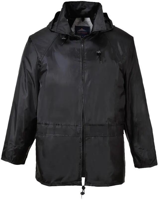 Main image of US440 Classic Waterproof Rain Jacket wth Pack Away Hood & Sealed Seams, Black, 5XL