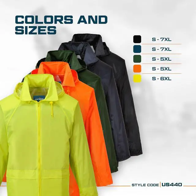 Alt view image 4 of 5 - US440 Classic Waterproof Rain Jacket wth Pack Away Hood & Sealed Seams, Black, 5XL