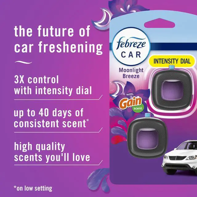 Alt view image 2 of 7 - Car Air Freshener Vent Clip Gain Moonlight Breeze Scent, .07 oz. Car Vent Clip, Pack of 3 and Stay-Fresh Storage Case