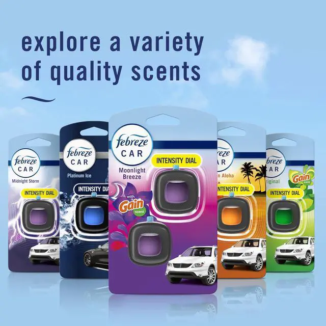 Alt view image 7 of 7 - Car Air Freshener Vent Clip Gain Moonlight Breeze Scent, .07 oz. Car Vent Clip, Pack of 3 and Stay-Fresh Storage Case