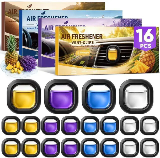 Main image of 16 Pack Car Air Freshener Vent Clips, 4 Plant-Based Scents, Car Fresheners