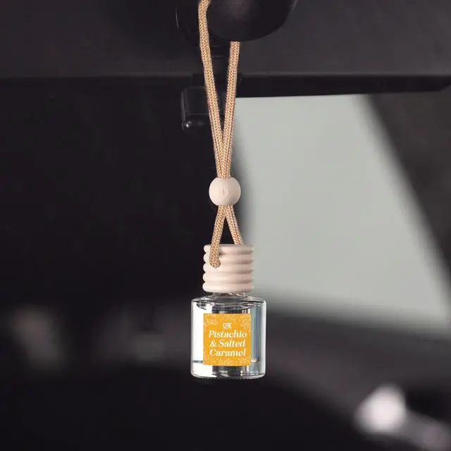 Alt view image 2 of 7 - Co Hanging Car Air Freshener Diffuser 2 Pack, Long Lasting Fragrance Oil Car Freshener, Glass Bottle Auto Air Freshener, Made in USA (Pistachio & Salted Caramel)