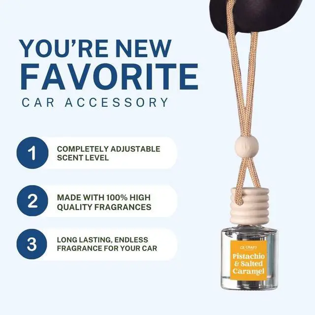Alt view image 3 of 7 - Co Hanging Car Air Freshener Diffuser 2 Pack, Long Lasting Fragrance Oil Car Freshener, Glass Bottle Auto Air Freshener, Made in USA (Pistachio & Salted Caramel)