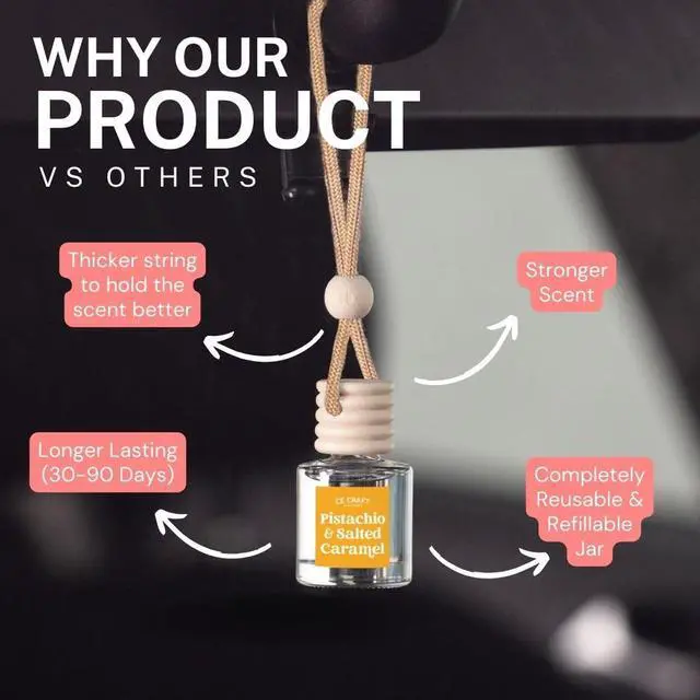 Alt view image 4 of 7 - Co Hanging Car Air Freshener Diffuser 2 Pack, Long Lasting Fragrance Oil Car Freshener, Glass Bottle Auto Air Freshener, Made in USA (Pistachio & Salted Caramel)