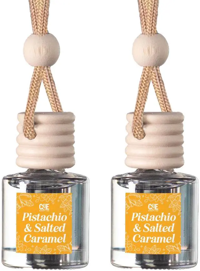 Main image of Co Hanging Car Air Freshener Diffuser 2 Pack, Long Lasting Fragrance Oil Car Freshener, Glass Bottle Auto Air Freshener, Made in USA (Pistachio & Salted Caramel)