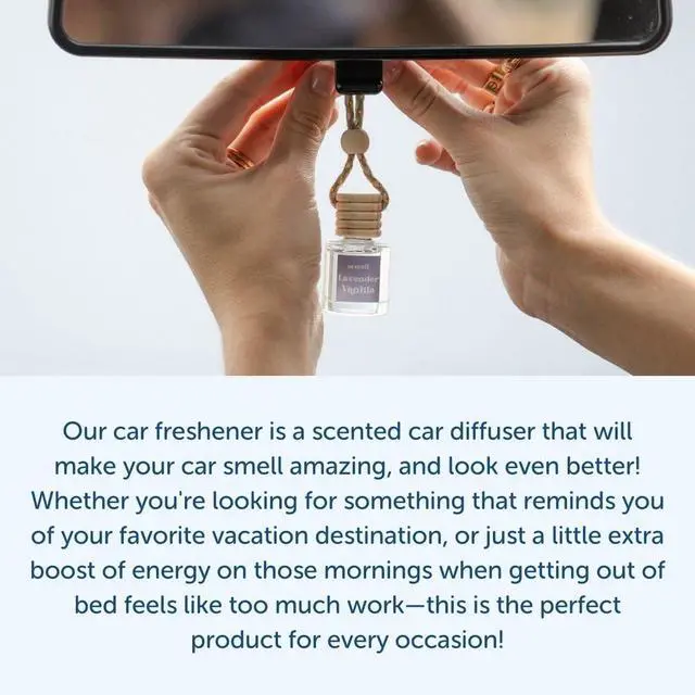 Alt view image 5 of 7 - Co Hanging Car Air Freshener Diffuser 2 Pack, Long Lasting Fragrance Oil Car Freshener, Glass Bottle Auto Air Freshener, Made in USA (Pistachio & Salted Caramel)