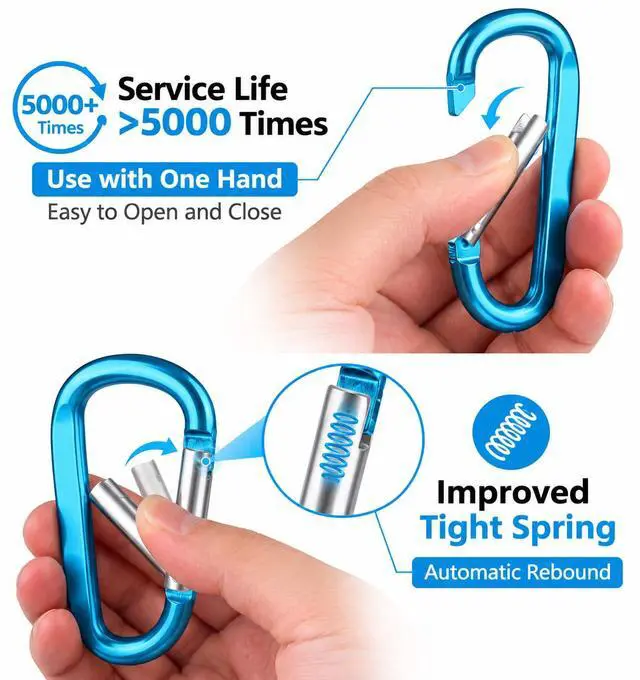 Alt view image 3 of 7 - 6PCS Carabiner Caribeaner Clip,3" Large Aluminum D Ring Shape Carabeaner Keychain Hook