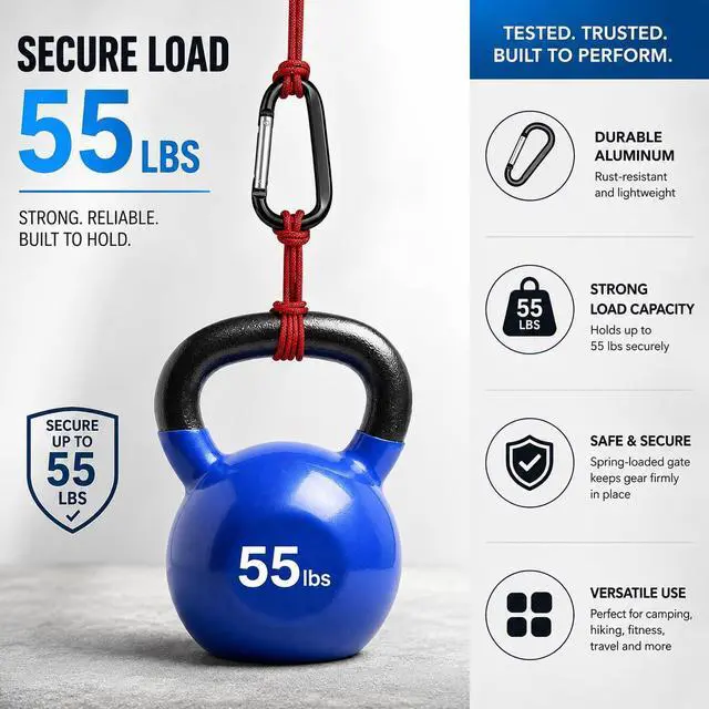 Alt view image 4 of 7 - 6PCS Carabiner Caribeaner Clip,3" Large Aluminum D Ring Shape Carabeaner Keychain Hook
