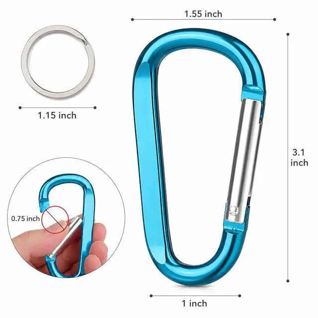 Alt view image 2 of 7 - 6PCS Carabiner Caribeaner Clip,3" Large Aluminum D Ring Shape Carabeaner Keychain Hook