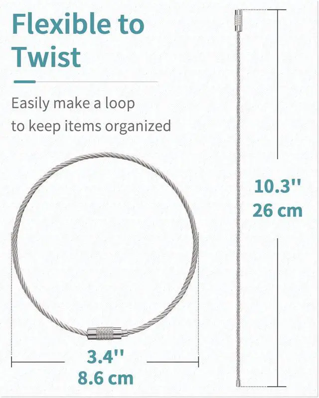 Alt view image 2 of 7 - 10 In Wire Keychain Cable Stainless Steel Key Ring Loop Holder 50pcs