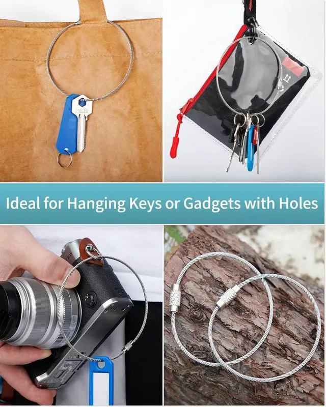 Alt view image 4 of 7 - 10 In Wire Keychain Cable Stainless Steel Key Ring Loop Holder 50pcs