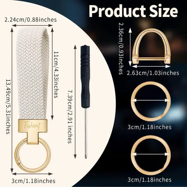 Alt view image 6 of 7 - Stretchy Car Keychain, Nylon Braided Cool Key Chain for Women Men, Universal Key Fob Holder with 3 Keyrings, Anti-Lost D-Ring, Car Accessories, Starlight