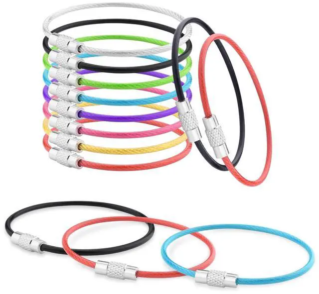 Main image of 16 Pack Stainless Steel Loops 2mm Coated Wire Keychain Cable Large Keyrings 6 inch Key Chain for Luggage Tags, Key Tags, Keyrings, Kitchen Utensils, Duster-Assorted Colors