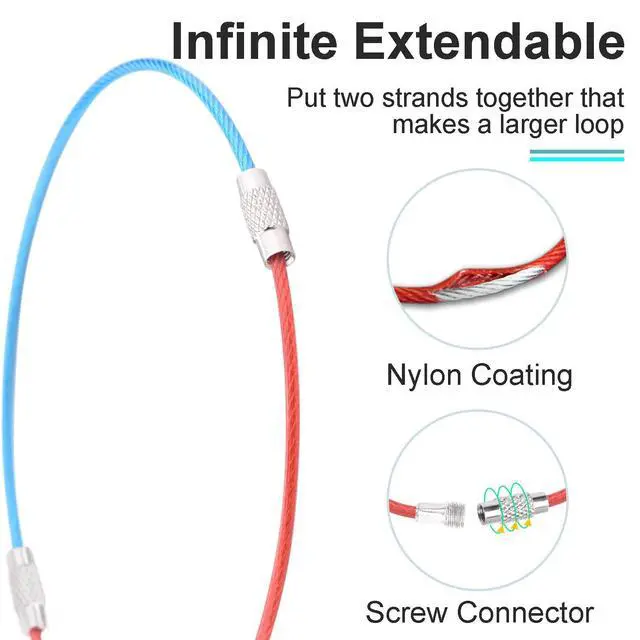 Alt view image 6 of 7 - 16 Pack Stainless Steel Loops 2mm Coated Wire Keychain Cable Large Keyrings 6 inch Key Chain for Luggage Tags, Key Tags, Keyrings, Kitchen Utensils, Duster-Assorted Colors