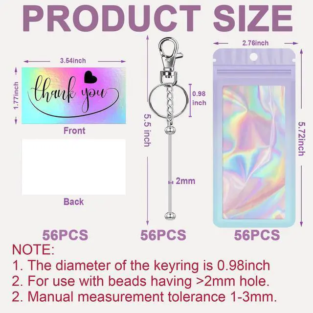 Alt view image 2 of 5 - 168 Pcs Beadable Keychain Bars Bulk Blank Beaded Keychain Making Kit DIY Bead Keychain Supplies 56 Metal Keychain Bars 56 Bags 56 Thank You Cards Included for Women, Men, Mother's Day, Birthday Gift