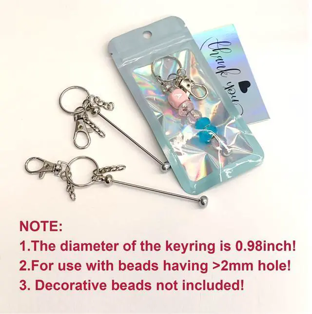 Alt view image 5 of 5 - 168 Pcs Beadable Keychain Bars Bulk Blank Beaded Keychain Making Kit DIY Bead Keychain Supplies 56 Metal Keychain Bars 56 Bags 56 Thank You Cards Included for Women, Men, Mother's Day, Birthday Gift