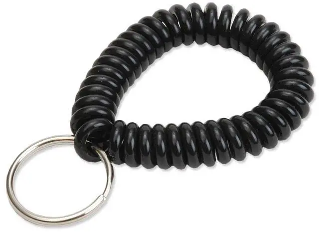Main image of 2 Diameter Spiral Wrist Coil with Steel Key Ring, Flexible Wrist Band Key Chain Bracelet, Stretches to 12, unisex-adult, Black, 1 PK (410201)