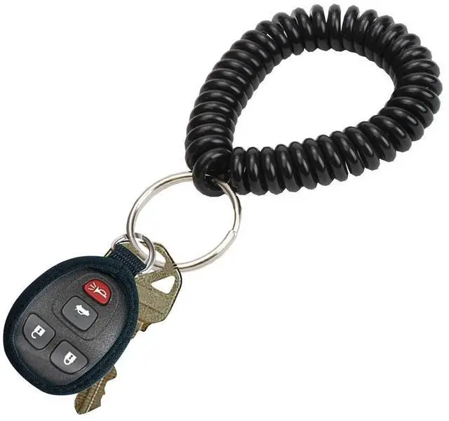 Alt view image 2 of 4 - 2 Diameter Spiral Wrist Coil with Steel Key Ring, Flexible Wrist Band Key Chain Bracelet, Stretches to 12, unisex-adult, Black, 1 PK (410201)