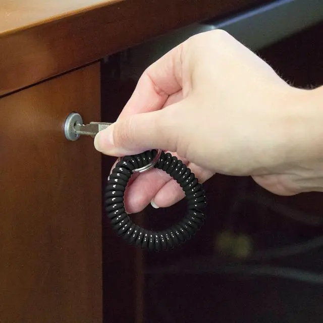 Alt view image 3 of 4 - 2 Diameter Spiral Wrist Coil with Steel Key Ring, Flexible Wrist Band Key Chain Bracelet, Stretches to 12, unisex-adult, Black, 1 PK (410201)