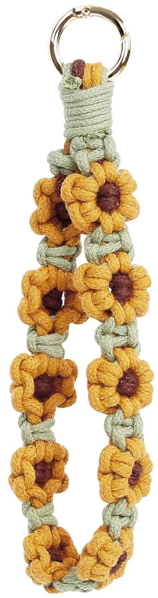 Main image of Boho Macrame Keychain Wristlet Keychain Weave Exquisite Keyring Holder Bracelet Handmade Wrist Lanyard for Women (Yellow flower)
