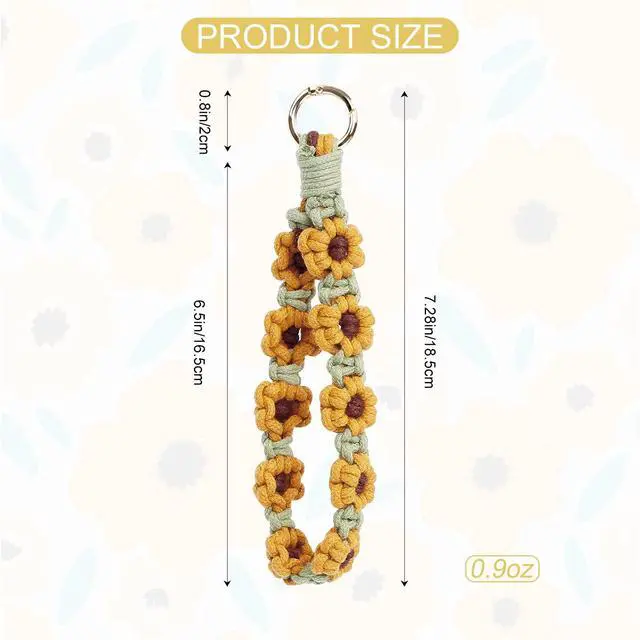 Alt view image 3 of 6 - Boho Macrame Keychain Wristlet Keychain Weave Exquisite Keyring Holder Bracelet Handmade Wrist Lanyard for Women (Yellow flower)