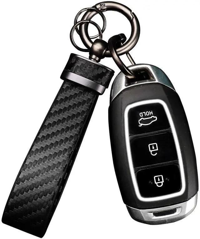 Main image of Leather Car Keychain,Carbon Fiber Key Fob with Anti-Lost D-Ring & Key Ring