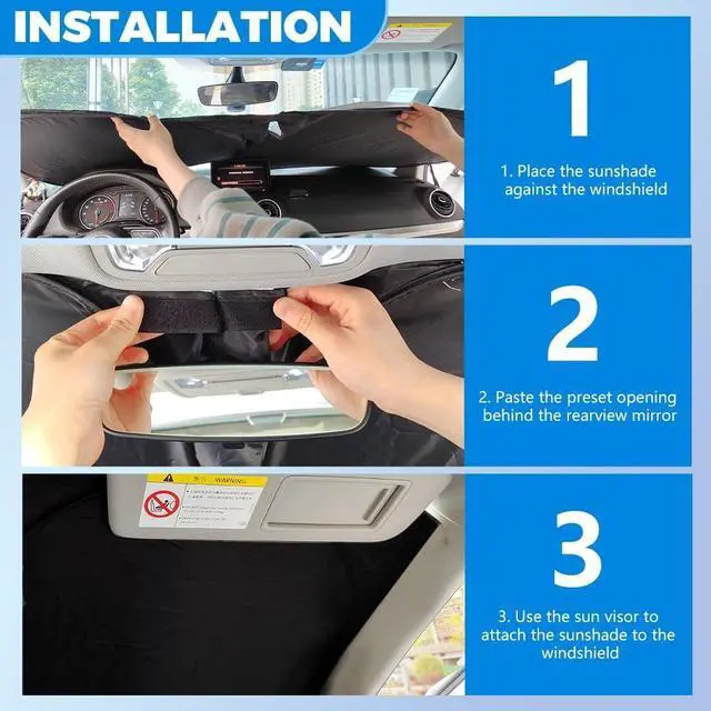 Alt view image 5 of 6 - 300T Thickened Automotive Glass Sunshade and Comes with Storage Bag,Keep Car Interior Cool,Universal Windshield Sun Shade Fit for Cars,Trucks,SUVs (L: 57.08 * 31.5 inch)