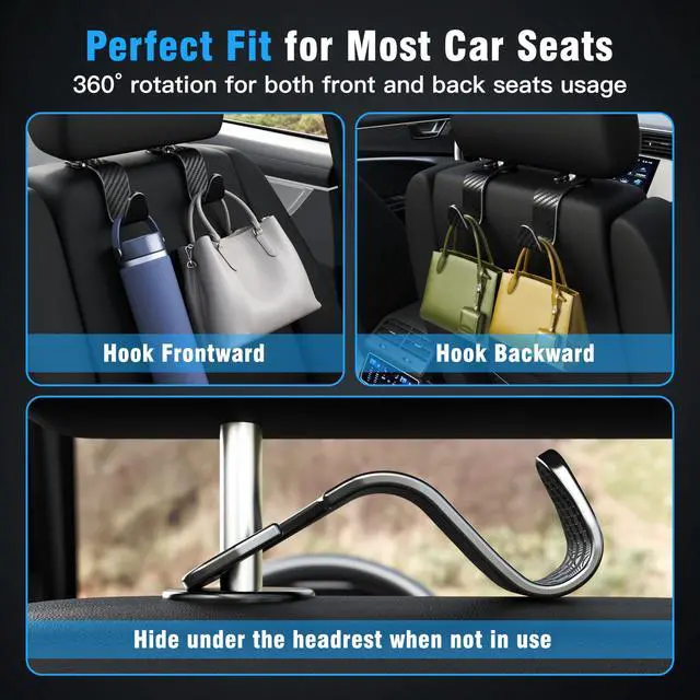 Alt view image 3 of 6 - 4-Pack Car Headrest Hooks Holds 55lbs Seat Storage Organizer for Bags