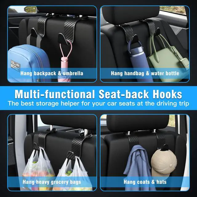 Alt view image 4 of 6 - 4-Pack Car Headrest Hooks Holds 55lbs Seat Storage Organizer for Bags