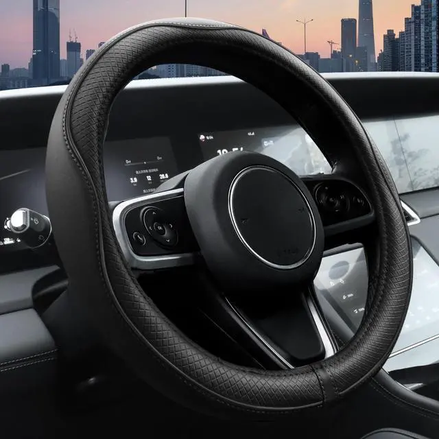 Main image of Car Steering Wheel Cover, Microfiber Leather Steering Wheel Covers with Anti-Slip Lining, Universal 14.5-15 inchs Black