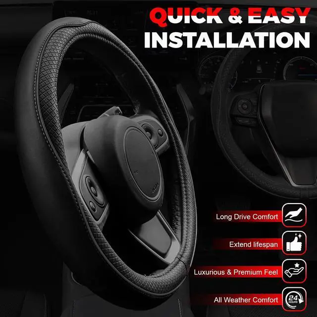 Alt view image 4 of 7 - Car Steering Wheel Cover, Microfiber Leather Steering Wheel Covers with Anti-Slip Lining, Universal 14.5-15 inchs Black