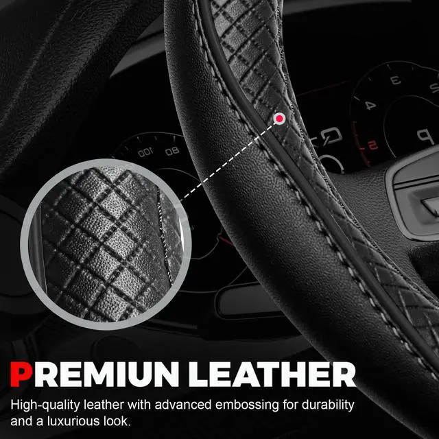 Alt view image 5 of 7 - Car Steering Wheel Cover, Microfiber Leather Steering Wheel Covers with Anti-Slip Lining, Universal 14.5-15 inchs Black