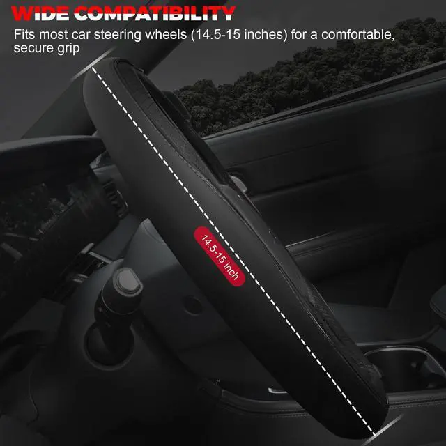 Alt view image 2 of 7 - Car Steering Wheel Cover, Microfiber Leather Steering Wheel Covers with Anti-Slip Lining, Universal 14.5-15 inchs Black