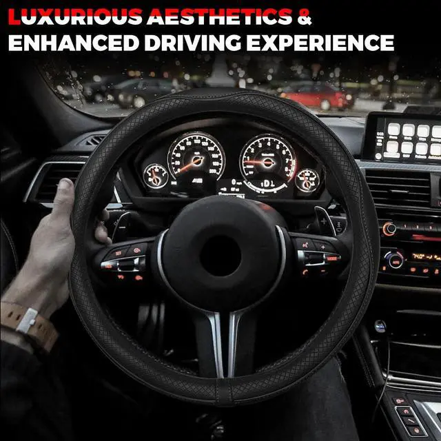 Alt view image 7 of 7 - Car Steering Wheel Cover, Microfiber Leather Steering Wheel Covers with Anti-Slip Lining, Universal 14.5-15 inchs Black