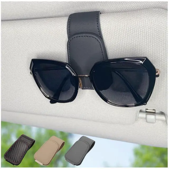 Main image of Magnetic Leather Sunglass Holder for Car, Eyeglasses Clip for Visor(Black)