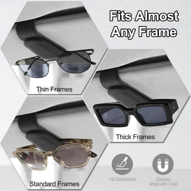 Alt view image 2 of 7 - Magnetic Leather Sunglass Holder for Car, Eyeglasses Clip for Visor(Black)