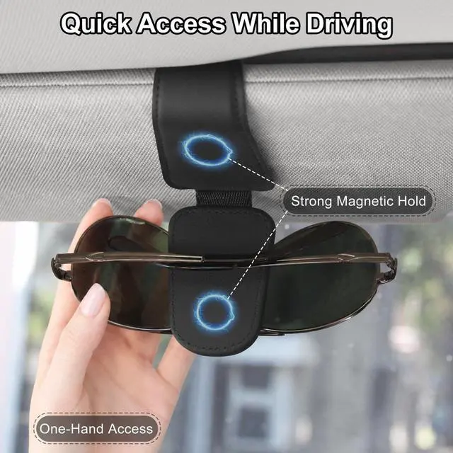 Alt view image 3 of 7 - Magnetic Leather Sunglass Holder for Car, Eyeglasses Clip for Visor(Black)