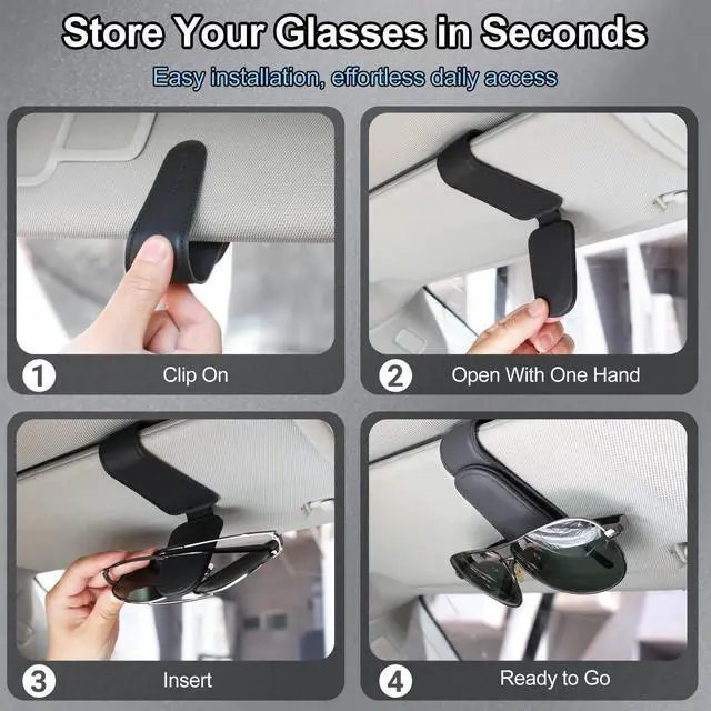 Alt view image 4 of 7 - Magnetic Leather Sunglass Holder for Car, Eyeglasses Clip for Visor(Black)