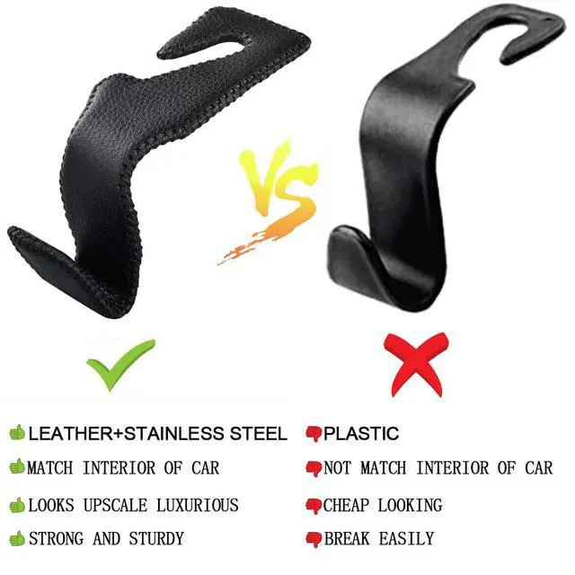 Alt view image 3 of 6 - 2 Pack Car Headrest Hooks, Microfiber Leather & Alloy Purse Hook Holds 45lb