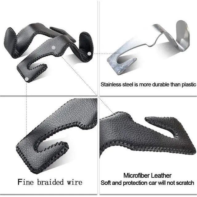 Alt view image 5 of 6 - 2 Pack Car Headrest Hooks, Microfiber Leather & Alloy Purse Hook Holds 45lb
