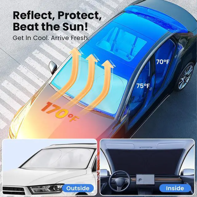 Alt view image 2 of 7 - Car Windshield Sunshade Double-Layer Design for 2X Heat Blocking, Blocks UV Rays, Foldable Sun Shade for Cars, Trucks & SUVs, Keeps Interior Cooler, Medium (59 x 31 in)