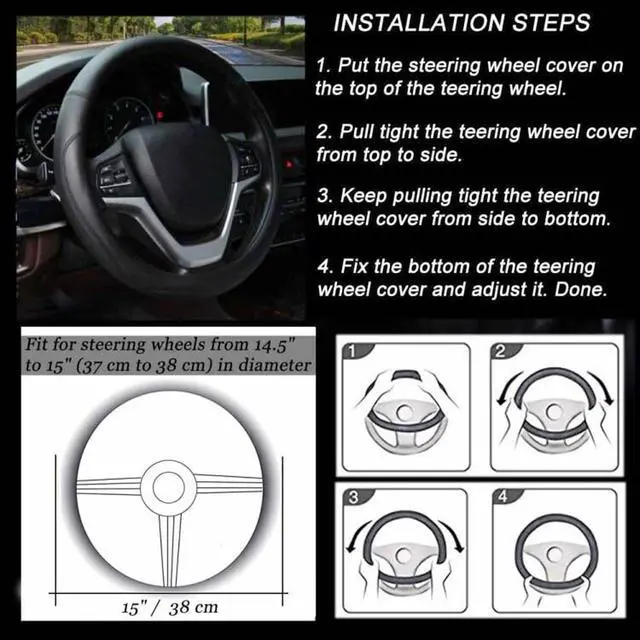 Alt view image 4 of 4 - Microfiber Leather Steering Wheel Cover Universal 15 inch (Black)
