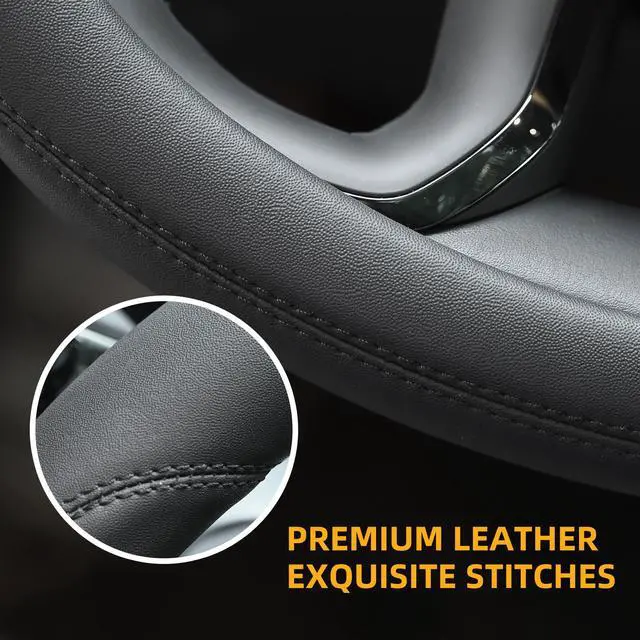 Alt view image 3 of 4 - Microfiber Leather Steering Wheel Cover Universal 15 inch (Black)