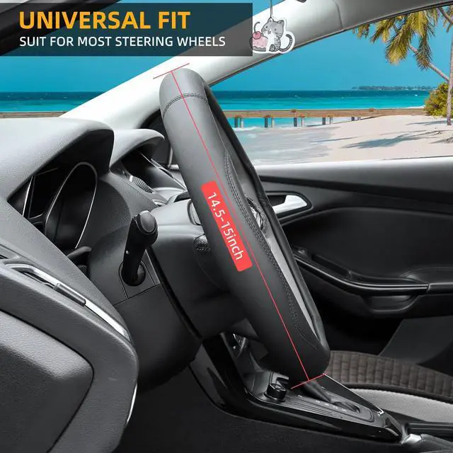 Alt view image 2 of 4 - Microfiber Leather Steering Wheel Cover Universal 15 inch (Black)