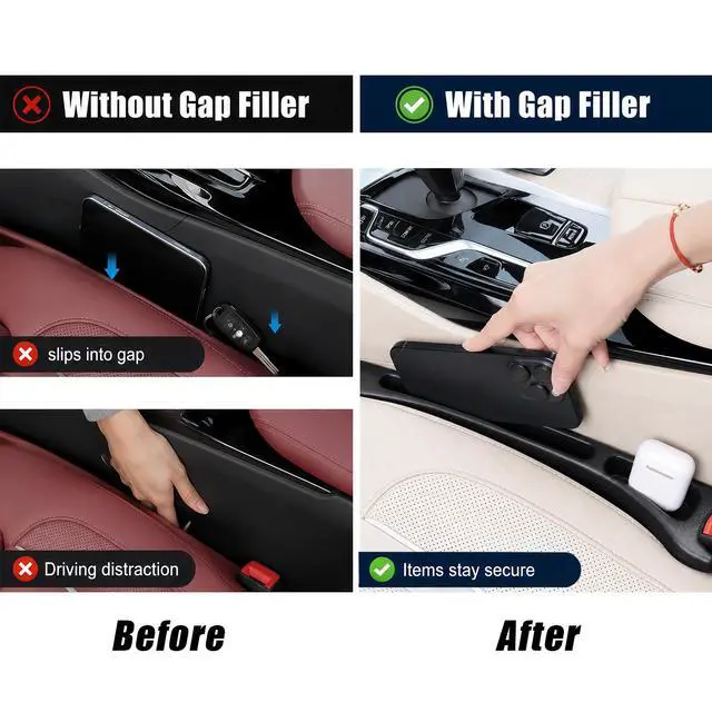 Alt view image 3 of 6 - Car Seat Gap Filler Organizer 2 PCS Black Universal Seat Gap Plug Blocker Anti-Drop Console Catcher Phone Keys Storage for Car Truck SUV Auto Accessories Style2