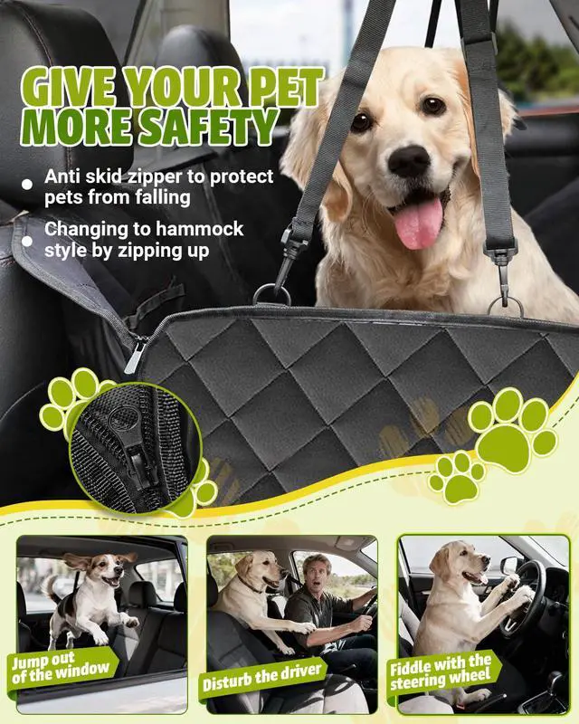 Alt view image 5 of 7 - Dog Car Seat Cover, 600D Heavy Dute Car Seat Cover for Dogs Pets, 100% Waterproof Anti-Scratch Nonslip Dog Hammock for Cars, Seat Covers Protector with SeatBelt for Sedan SUV Truck Standard Black