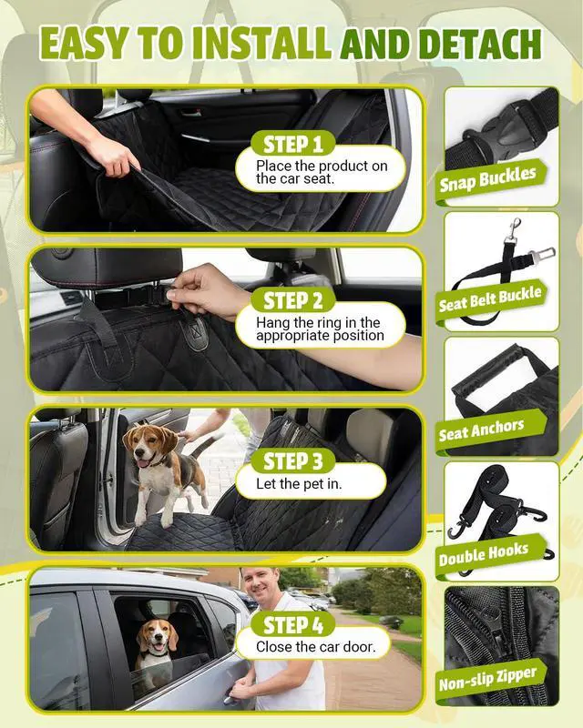 Alt view image 6 of 7 - Dog Car Seat Cover, 600D Heavy Dute Car Seat Cover for Dogs Pets, 100% Waterproof Anti-Scratch Nonslip Dog Hammock for Cars, Seat Covers Protector with SeatBelt for Sedan SUV Truck Standard Black