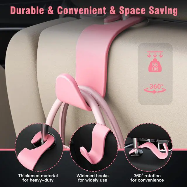 Alt view image 4 of 6 - 4-Pack Car Headrest Hooks Holds 55lbs Seat Storage Organizer for Bags