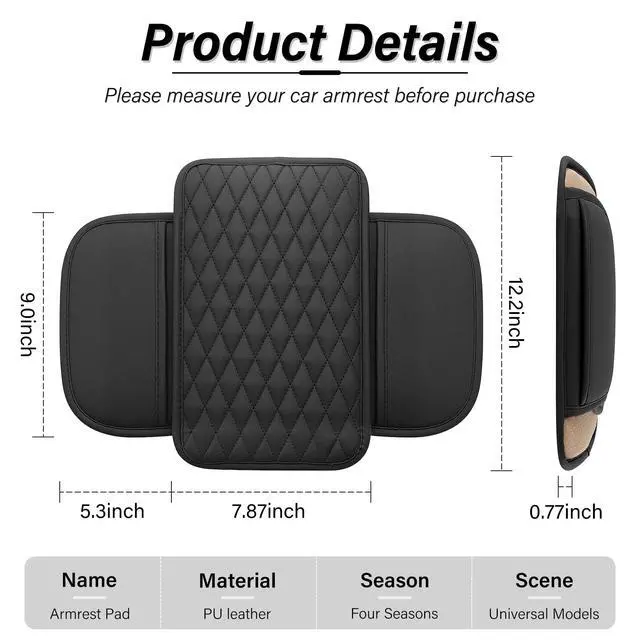 Alt view image 2 of 6 - Car Center Console Cover, Upgraded Leather Car Armrest Cushion with 2 Storage Pockets, Universal Waterproof Cushion Pad, Non-Slip Car Interior Accessories, Fits Most Sedans SUVs Trucks (Black)
