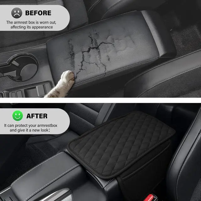 Alt view image 5 of 6 - Car Center Console Cover, Upgraded Leather Car Armrest Cushion with 2 Storage Pockets, Universal Waterproof Cushion Pad, Non-Slip Car Interior Accessories, Fits Most Sedans SUVs Trucks (Black)